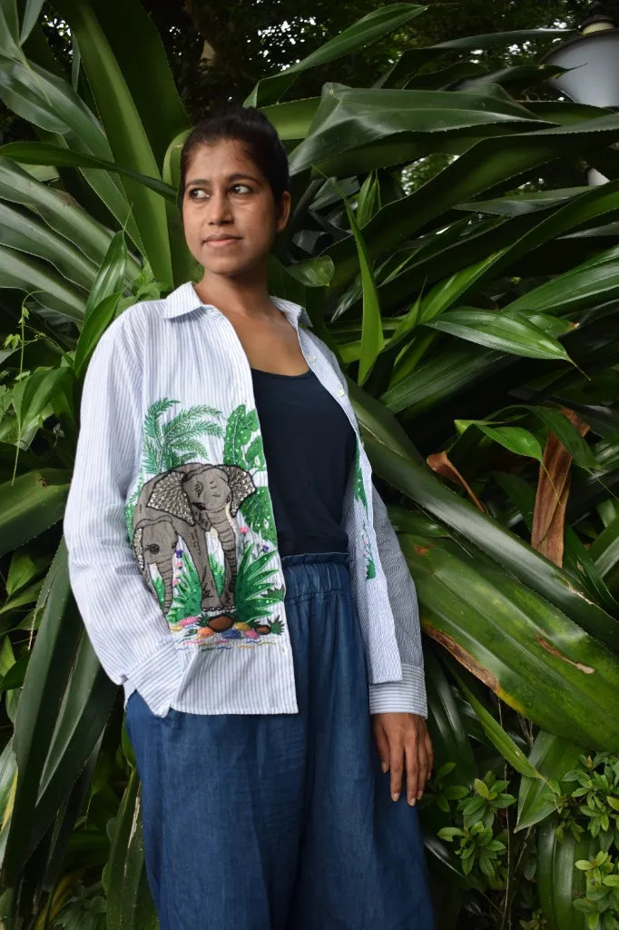 Powerloom Garment with Embellished Elephant