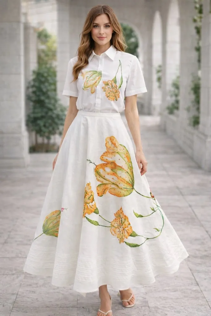 Hand Painted Botanical Skirt Set