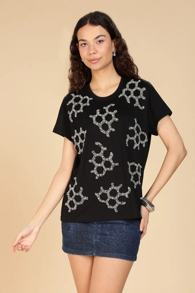 Black T-Shirt Beaded Pattern