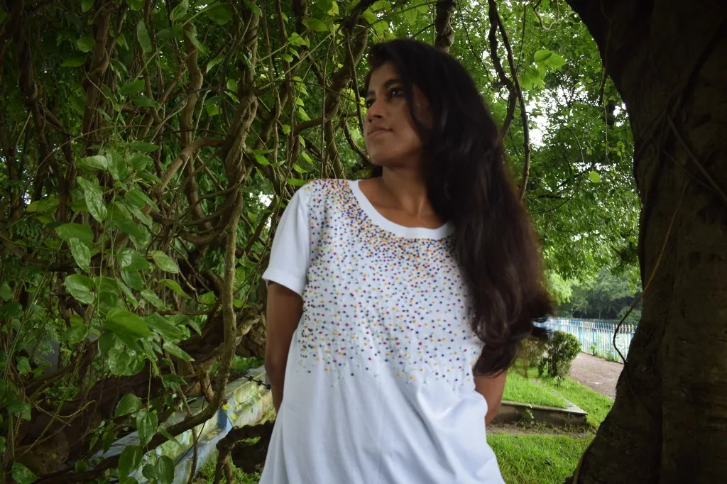 White T-Shirt Dotted Embellishment